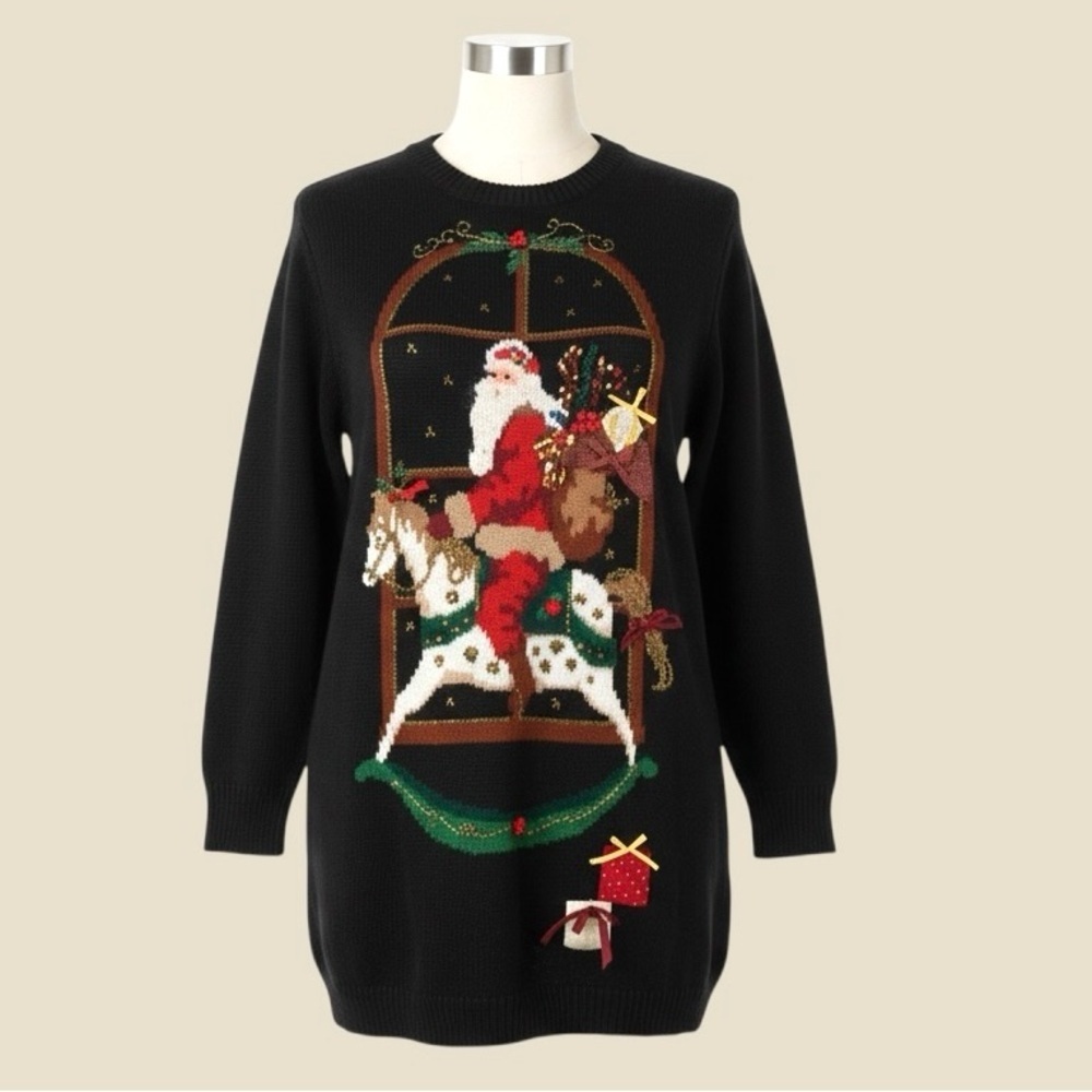 Vintage 1994 Susan Bristol Sweater L Black Santa Pullover Christmas
Holiday